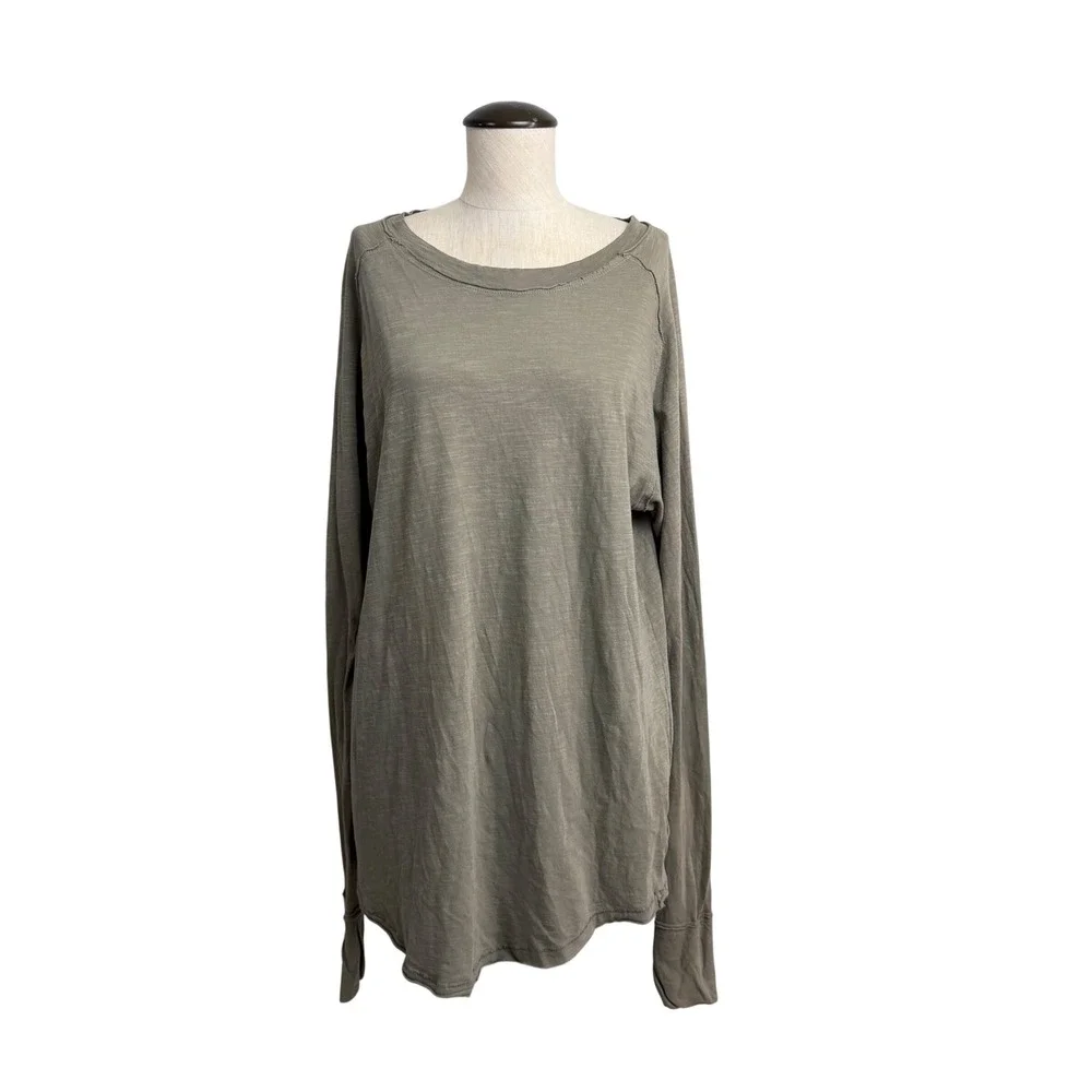 Free People We The Free Olive Green Slub Knit Long Sleeve Thumbhole Tee Small